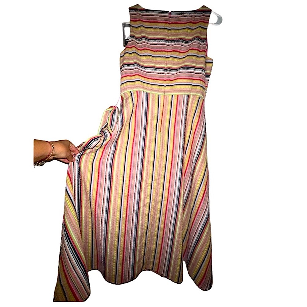 Talbots Vintage Striped Cotton Midi dress no sleeves size 8P